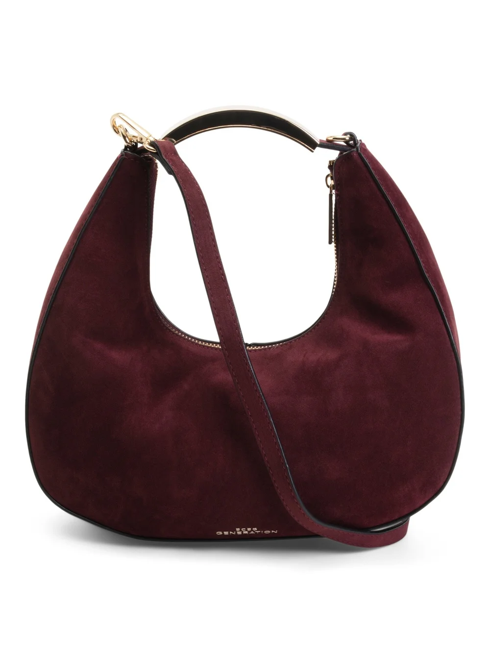 BCBGeneration Burgundy Suede Crescent Hobo Bag